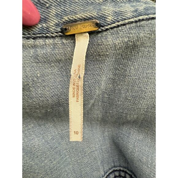 Free People sleeveless denim zip jumpsuit size 10 wide leg drop waist vintage - Picture 5 of 6